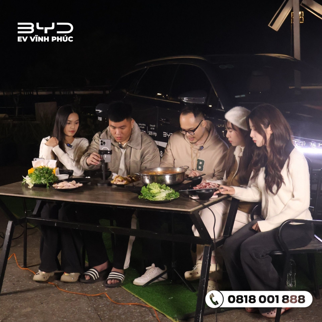 Xe BYD cấp điện qua V2L để vận hành nồi lẩu và bếp điện trên đỉnh Tam Đảo