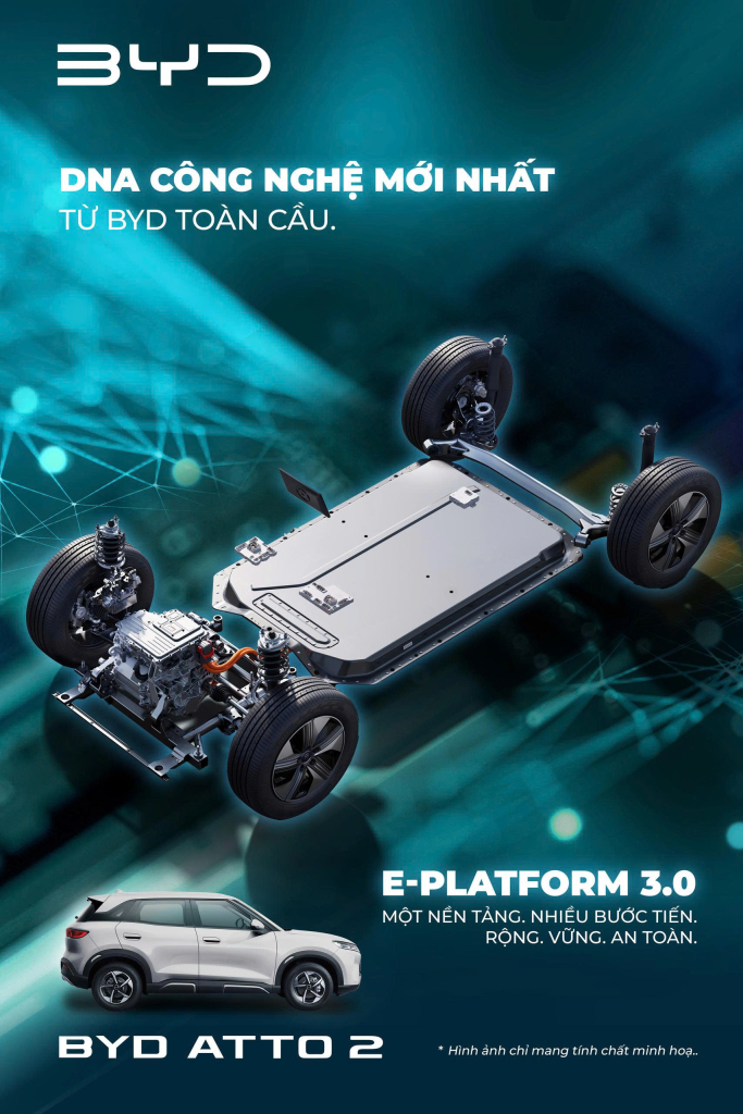 Nền tảng E-Platform 3.0 trên xe điện BYD Atto 2 giúp tối ưu không gian, vận hành ổn định, an toàn vượt trội.