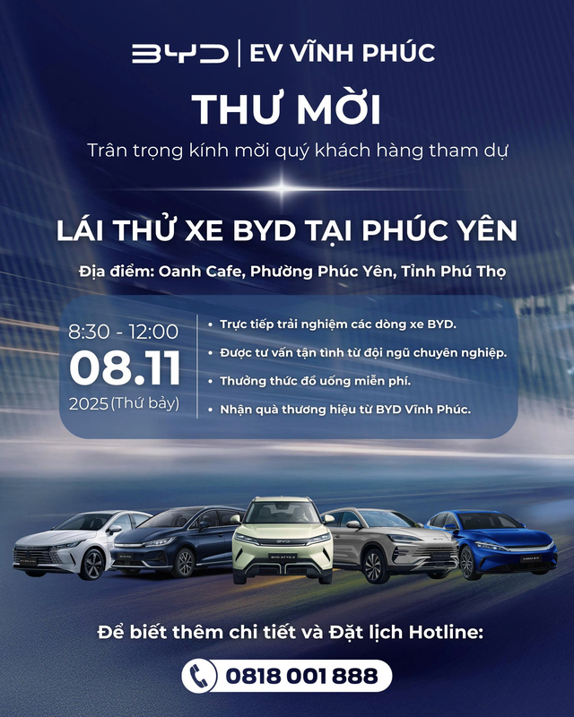 Lái Thử Miễn Phí – Trải Nghiệm Thực Tế Xe BYD Tại Oanh Café, Phúc Yên!