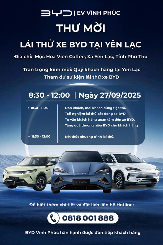 Lái Thử Xe BYD Tại Yên Lạc – Sự Kiện Đặc Biệt Cùng BYD Vĩnh Phúc