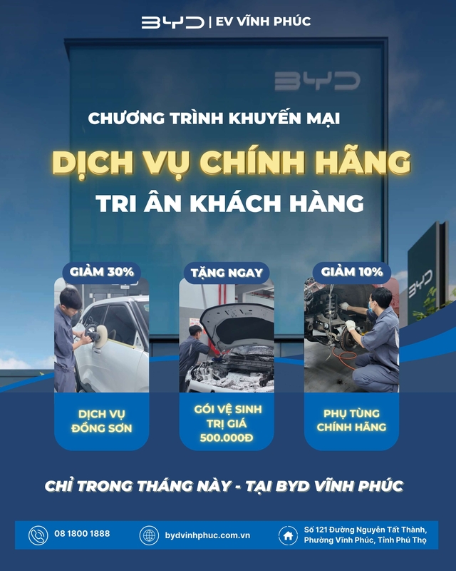 Chương Trình Khuyến Mãi Dịch Vụ Tại BYD Vĩnh Phúc