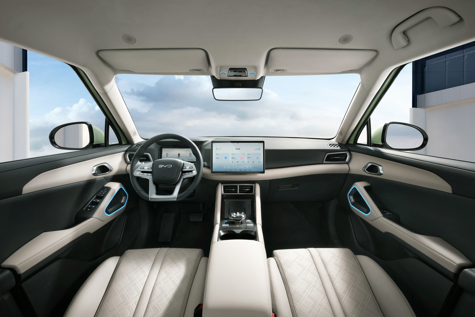 Nội thất hiện đại với màn hình cảm ứng xoay 12.8 inch trên xe điện BYD Atto 2