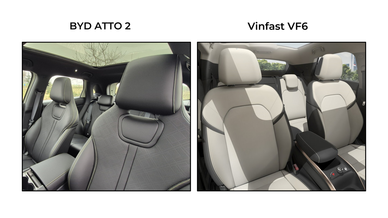 Hình ảnh so sánh ghế ngồi của BYD Atto 2 và Vinfast VF6